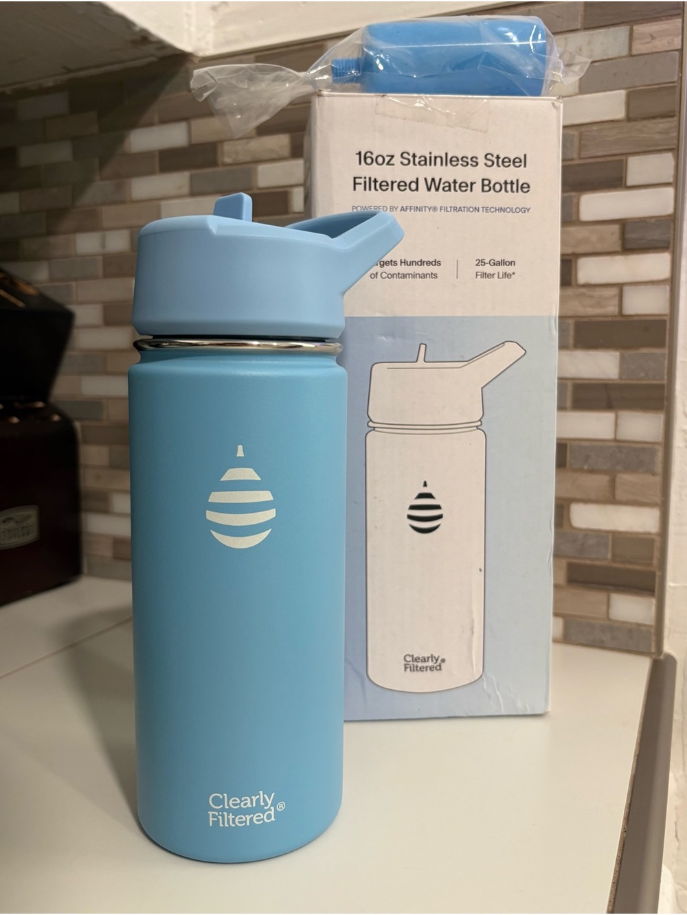 NEW Clearly Filtered 16oz Stainless Steel Filtered Water Bottle - Sky Blue